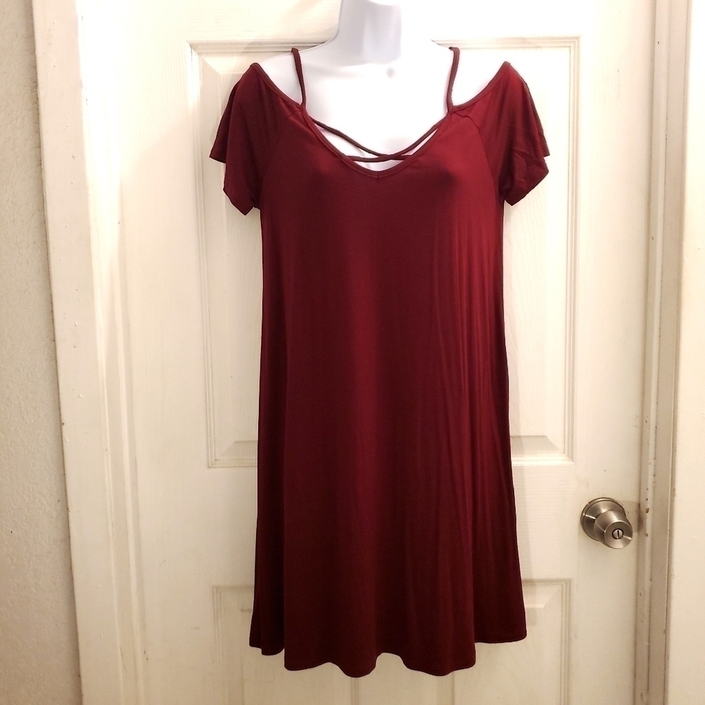 Lime N Chili dress strappy cold shoulder burgundy